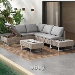 3 Pcs Rattan Garden Furniture Set 6 Seater Corner Sofa with Coffee Table Set