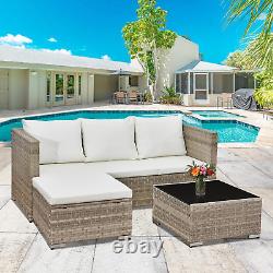 3 Pcs Rattan Garden Furniture Sets Outdoor Corner Sofa, All-Weather Handwoven PE