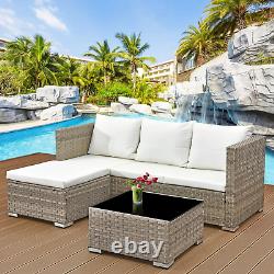 3 Pcs Rattan Garden Furniture Sets Outdoor Corner Sofa, All-Weather Handwoven PE