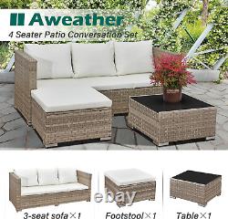 3 Pcs Rattan Garden Furniture Sets Outdoor Corner Sofa, All-Weather Handwoven PE