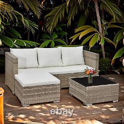 3 Pcs Rattan Garden Furniture Sets Outdoor Corner Sofa, All-Weather Handwoven PE