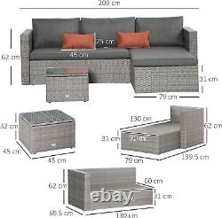 3 Pieces Outdoor PE Rattan Corner Sofa Set With Cushions Garden Lounge Furniture