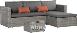 3 Pieces Outdoor PE Rattan Corner Sofa Set With Cushions Garden Lounge Furniture