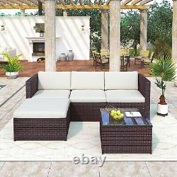 3Pcs Rattan Corner Sofa Set Coffee Table Garden Furniture with Cushion