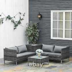 4 PCs Garden Rattan Wicker Outdoor Furniture Patio Corner Sofa Love Seat Set