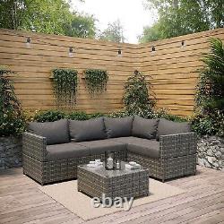4 Seater Grey Rattan Garden Corner Sofa Set Fortrose FTR038