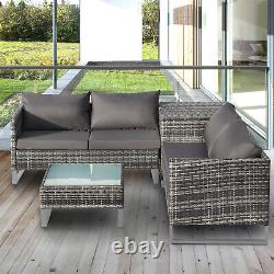 4Pcs Patio Rattan Corner Sofa Garden Furniture Set Table with Cushions PE Wicker