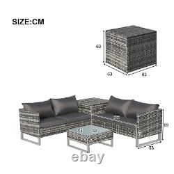 4Pcs Patio Rattan Corner Sofa Garden Furniture Set Table with Cushions PE Wicker