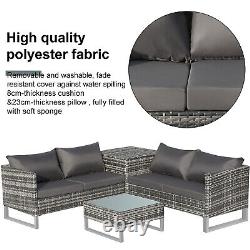 4Pcs Patio Rattan Corner Sofa Garden Furniture Set with Table and Grey Cushions