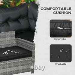 5 PCs Rattan Garden Furniture Set Corner Sofa Set with Stools Table Cushion Grey