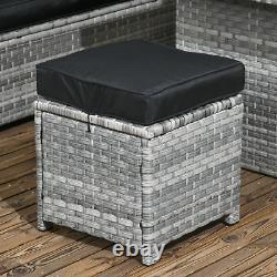 5 PCs Rattan Garden Furniture Set Corner Sofa Set with Stools Table Cushion Grey