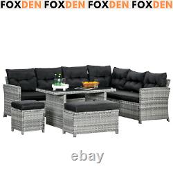 5 PCs Rattan Garden Furniture Set Corner Sofa Set with Stools Table Cushion Grey