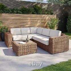 5 Seater Thick Light Rattan Corner Sofa Set with Griege Cushions Como FTR205