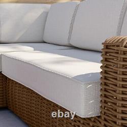 5 Seater Thick Light Rattan Corner Sofa Set with Griege Cushions Como FTR205