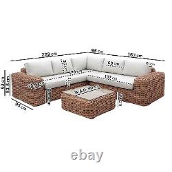 5 Seater Thick Light Rattan Corner Sofa Set with Griege Cushions Como FTR205