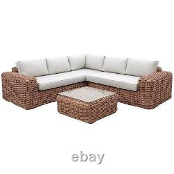 5 Seater Thick Light Rattan Corner Sofa Set with Griege Cushions Como FTR205