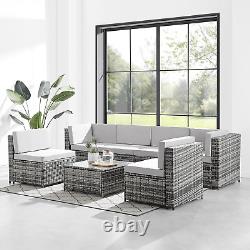 6-Seater Rattan Garden Corner Sofa Set with Grey Cushions & Coffee Table