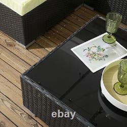 7 Pieces Rattan Garden Furniture Set, Corner Sofa Set with Cushion & Pillows Black
