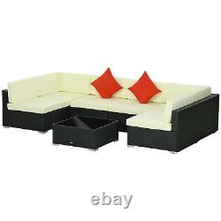 7 Pieces Rattan Garden Furniture Set, Corner Sofa Set with Cushion & Pillows Black