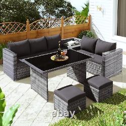 7 Seater Rattan Garden Patio Corner Sofa Set with Side Storage and Cushions SY