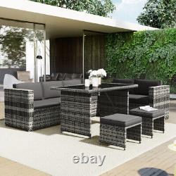 7 Seater Rattan Garden Patio Corner Sofa Set with Side Storage and Cushions YK
