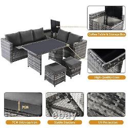 7 Seater Rattan Garden Patio Corner Sofa Set with Side Storage and Cushions YK