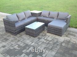 7 seater grey rattan corner sofa table outdoor garden furniture set patio stools