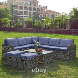 8 Seater Patio Rattan Sofa Set Corner Sofa Table Stool with Cushion Garden Outdoor