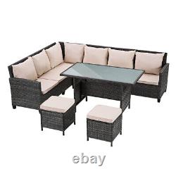 8 Seater Rattan Furniture Set Corner Sofa Table Bench Stool Garden Outdoor Patio