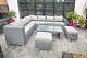 8 Seater Garden Furniture Grey Rattan Corner Sofa With Table Stools Rain Cover