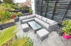 8 seater garden furniture grey rattan corner sofa with table stools rain cover