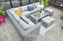 8 seater garden furniture grey rattan corner sofa with table stools rain cover