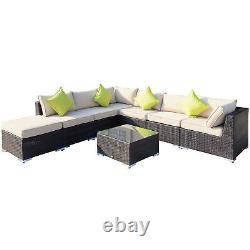 8PC Rattan Home Furniture Garden Patio Corner Sofa Set Wicker Brown Aluminium