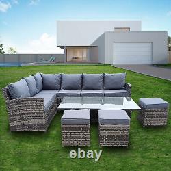 9 Seater Rattan Garden Furniture Corner Set with Height Adjustable Rising Table