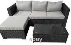 Black Rattan Garden Corner 4 Seater Furniture Sofa Table Chair Lounge Set Patio