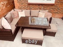 Brown Rattan Corner Sofa with Rising Table Garden Furniture Set