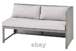 Corner Rattan Patio Garden Furniture Set Light Grey L Shape With Chaise & Table