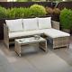 Corner Sofa Rattan Garden Set L-shape Cream Cushions Outdoor Furniture Lounger