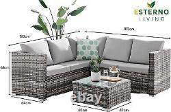 ECASA Corner Rattan Sofa Set Garden Furniture & Coffee Table Light Grey