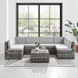 ECASA Rattan Garden U Shape Corner Sofa Set Light Grey Cushions & Coffee Table