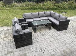 Fimous 8 Seater Rattan Garden Furniture Corner Sofa Set With Coffee Table Chairs