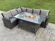 Fimous High Back Rattan Corner Garden Furniture Gas Fire Pit Heater Dining Table