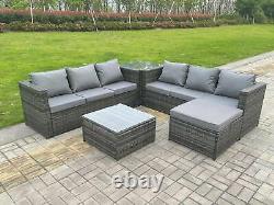 Fimous Outdoor Garden Furniture Rattan Corner Sofa Set with 2 Coffee Table Stool