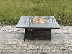 Fimous Rattan Garden Furniture Corner Sofa Gas Fire Pit Burner Dining Table Sets