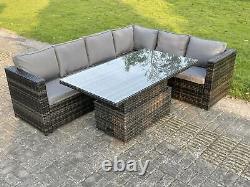 Fimous Rattan Garden Furniture Corner Sofa Set Rising Adjustable Dining Table