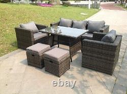 Fimous Rattan Lounge Corner Sofa Chair Outdoor Garden Furniture Dining Table Set