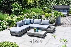 GSD St Lucia Corner Sofa Sun lounger Rattan Wicker Luxury Garden Set In Grey