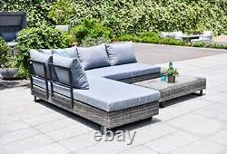 GSD St Lucia Corner Sofa Sun lounger Rattan Wicker Luxury Garden Set In Grey