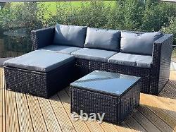 GSD Victoria Rattan Garden Furniture Corner 263cm L x 193cm W x 68cm H, Black