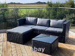 GSD Victoria Rattan Garden Furniture Corner 263cm L x 193cm W x 68cm H, Black